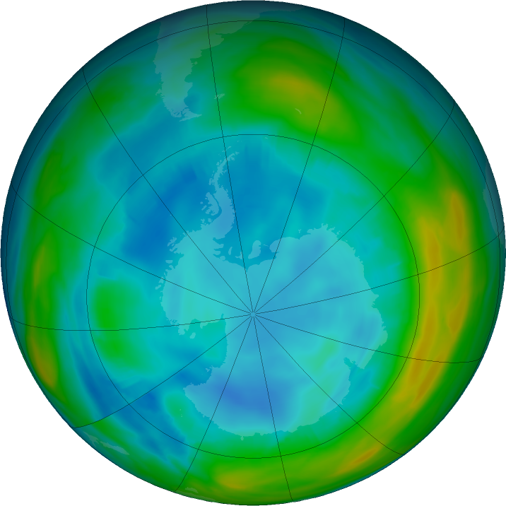 Antarctic ozone map for 29 July 2020
